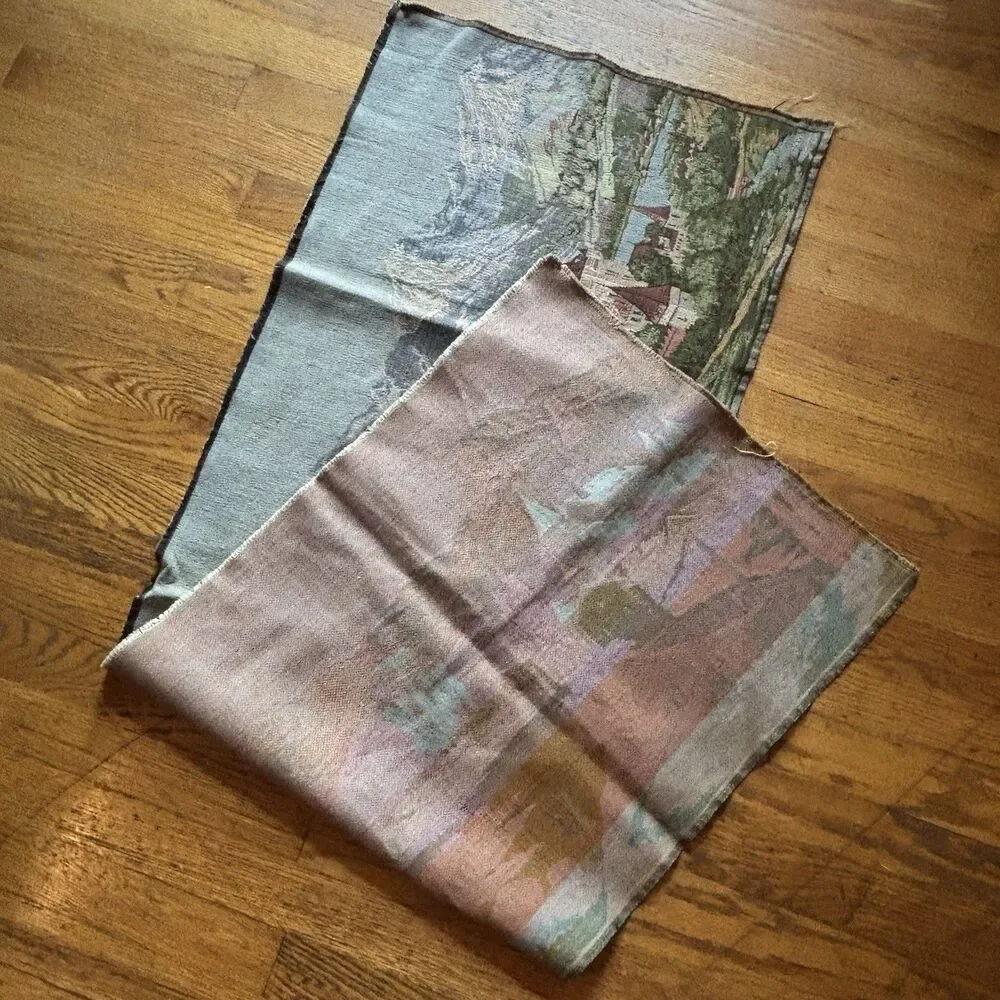 Vintage European Woven Tapestry Alpine Castle Mountain Lake Scenic Wall Art